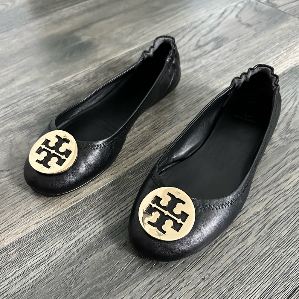 TORY BURCH MINNIE TRAVEL BALLET FLAT, LEATHER, size 8